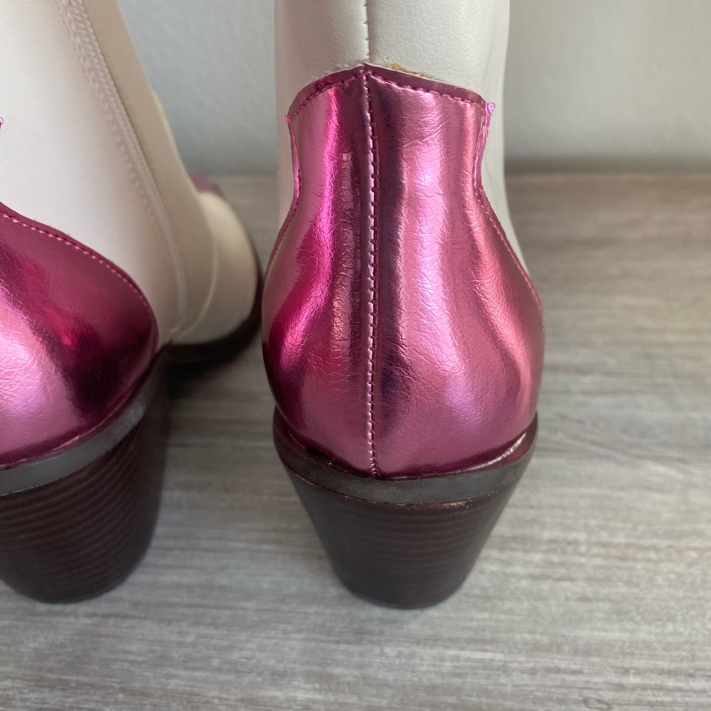 Corky’s Hot Metallic Pink & White Side Zip Ankle Pointed Toe Boots Shoes 8 - Picture 7 of 11